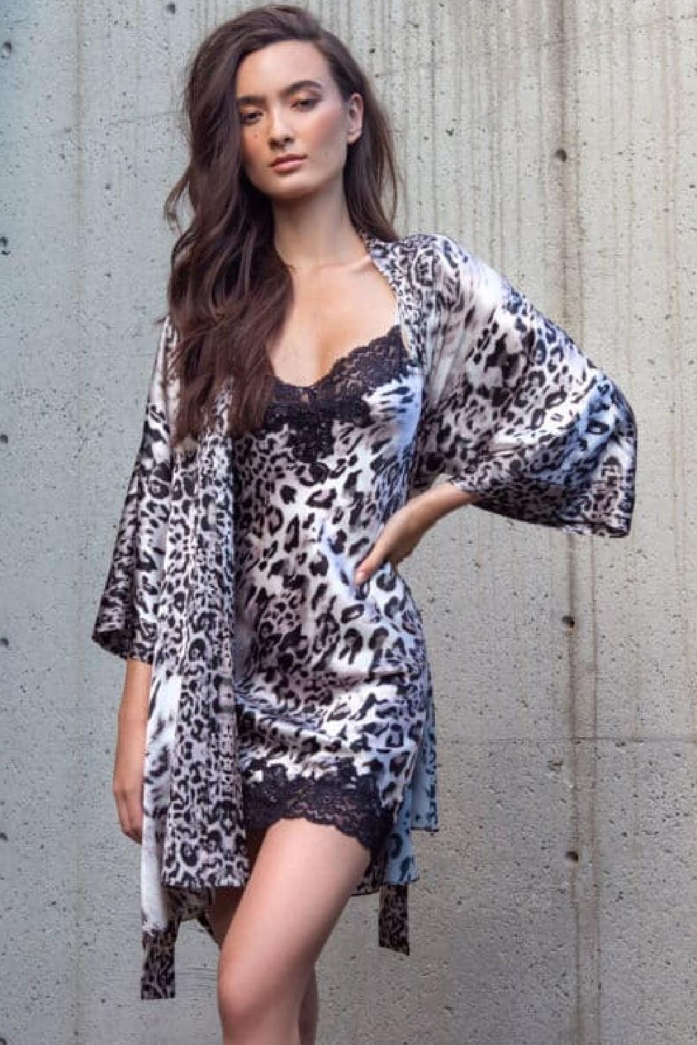 Christine Femme Fatale Short Robe, Snow Leopard (FEM4905)